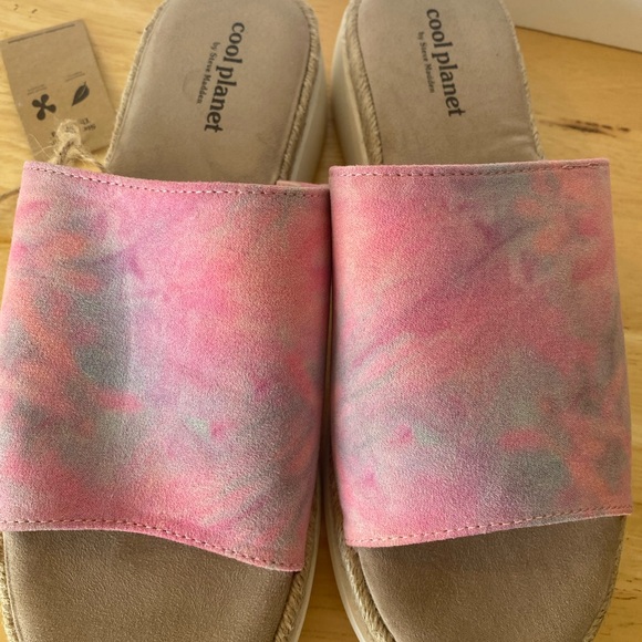 Cool Planet Steve Madde Juniper Pink/Blue Tie Dye Platform Slide Sandals Sz 8 - Picture 7 of 8